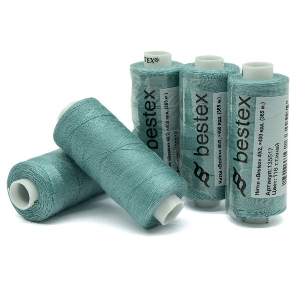 Нитки швейные бытовые Bestex 40/2, 365 м (400 ярд) / 10 кат., 116 мятно-бирюзовый