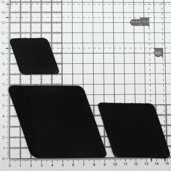Набор заплаток пришивных из замши, ромб 4х5,6см, 6х8,4см, 8х11,2см, с перфорацией, 3 шт (20 черный), 59405