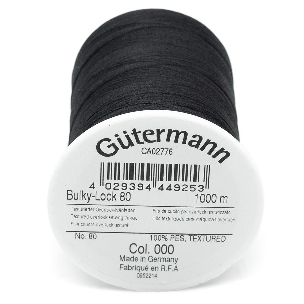 Нитка текстурированная Gutermann Bulky-Lock 80, 1000 м, _000 черный, 5 катушек