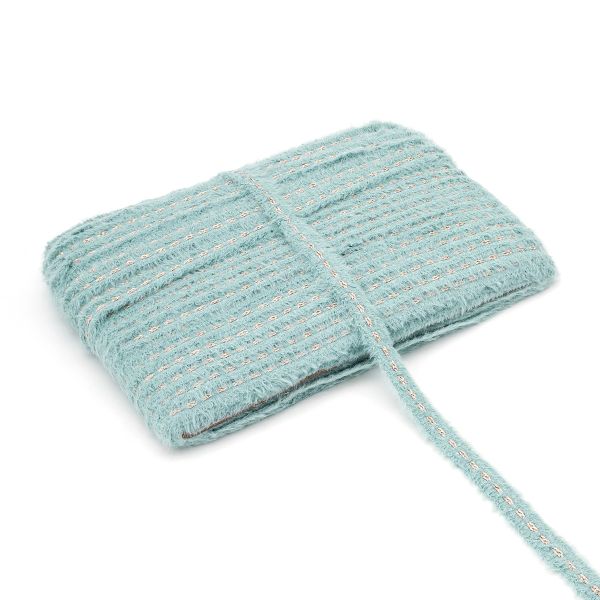 Тесьма отделочная твидовая 20 мм / 82.29 метра, пушистая с люрексом, голубой, 3Al287