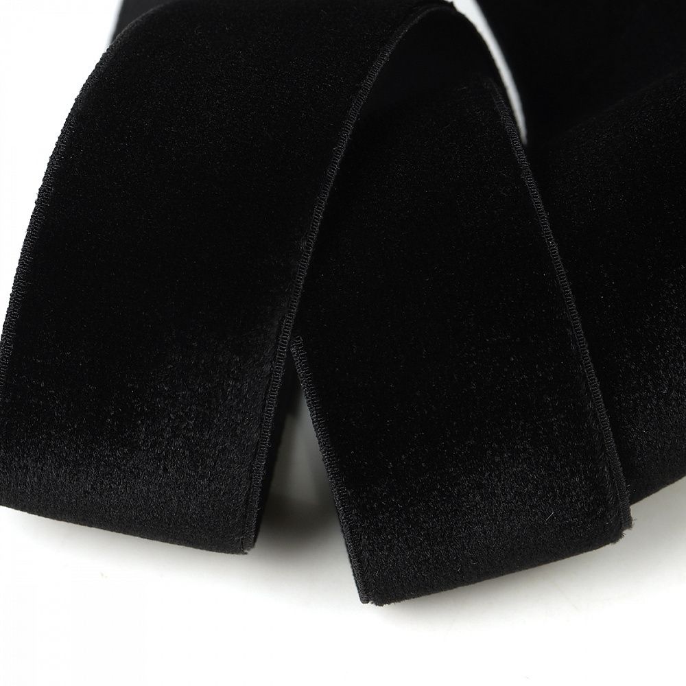 Лента бархатная (тесьма) эластичная 25.0 мм / 22.86±1 метров, арт.EL25VR03 нейлон цв.черный