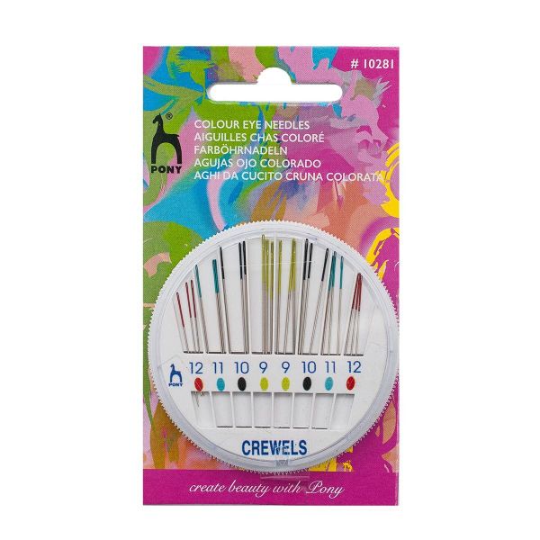 Иглы ручные для вышивания и бисера с цветным ушком, №9-12,24 шт, в розетке, Pony