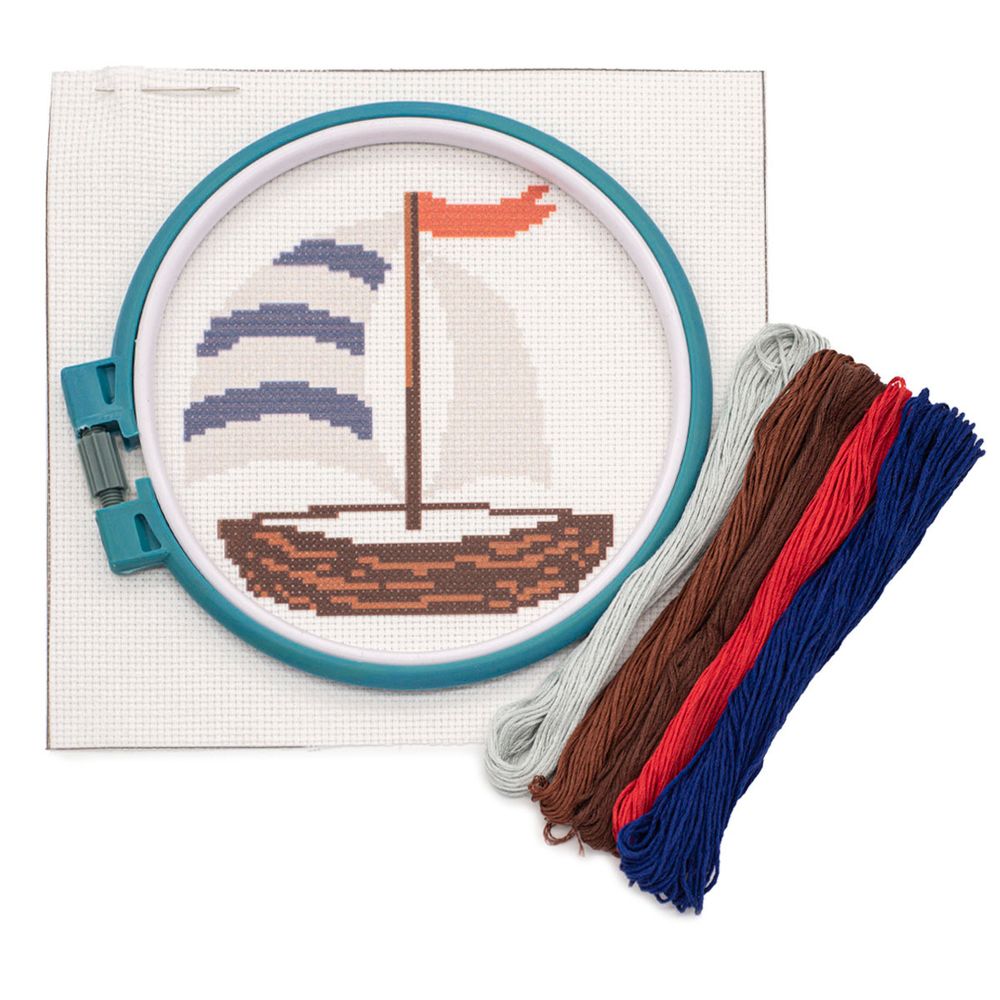 Набор для вышивания нитками Hobby&Pro Kids, Кораблик 19х19см