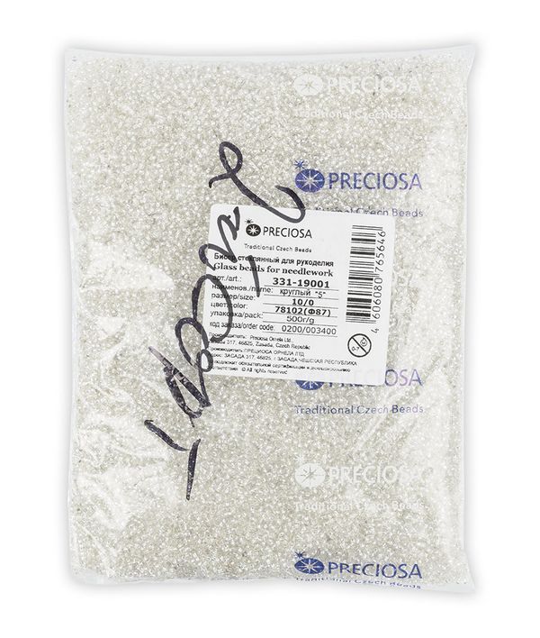 Бисер Preciosa круглый 2.3 мм 500 г 2-й сорт, 78102 (Ф087) прозрачный