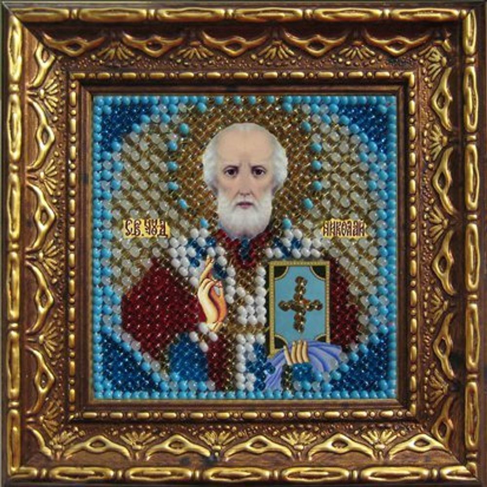 Вышивальная мозаика, Св. Николай Чудотворец 10. 5х10. 5 см с баг. рамкой