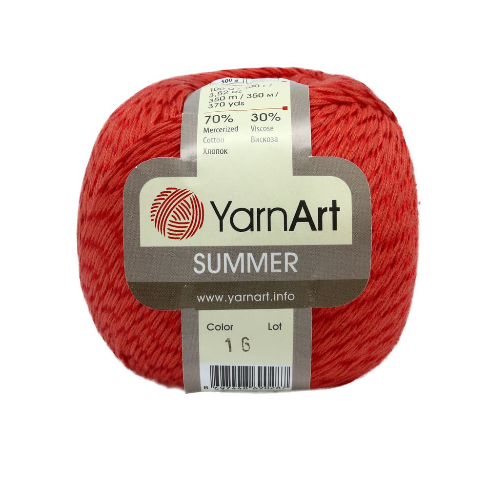 Пряжа YarnArt (ЯрнАрт) Summer / уп.4 мот. по 100 г, 350м, 16 алый /TOS/