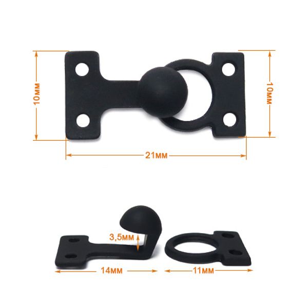 Крючки пришивные декоративные 10х21 мм, черная резина, 10 шт