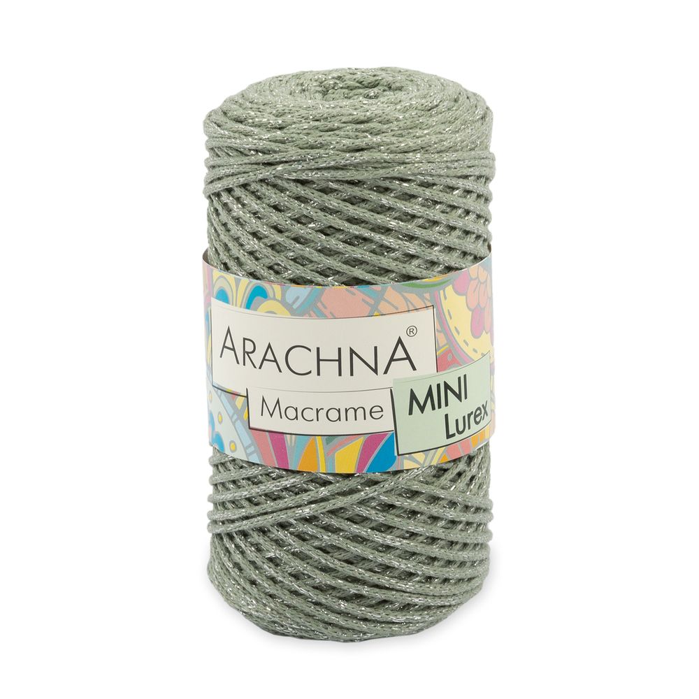 Пряжа Arachna Macrame Mini Lurex / уп.4 мот. по 250г, 200 м, 45 св.хаки-серебро