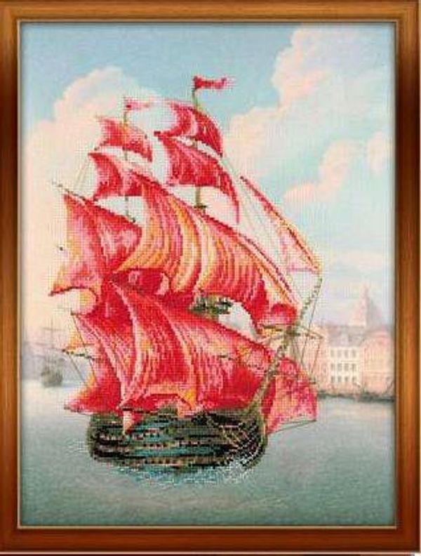 Набор для вышивания нитками Риолис, частичная вышивка, Алые паруса 30х40 см
