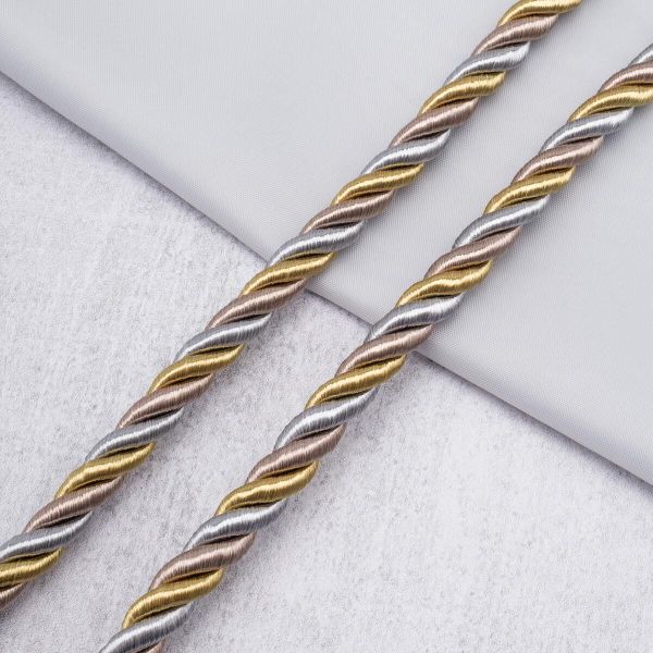Шнур витой (мебельный) ⌀8.0 мм / 25 метров, 2-цветный, 93333 бежевый/серебро/золото