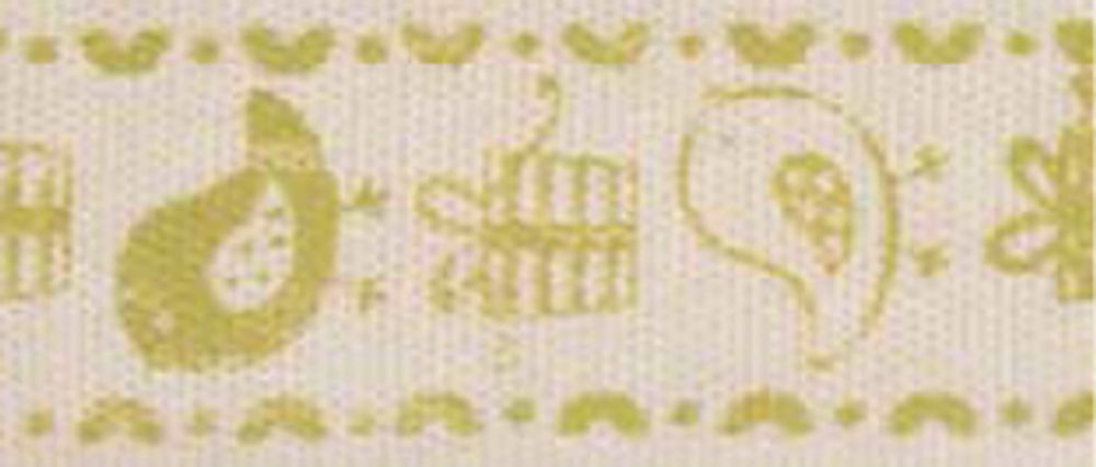 Лента хлопковая на картонноймини-катушке Птички и подарки, Hemline