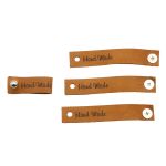 Набор кожаных бирок с кнопкой "Hand Made" 1,3х7см, цв. коричн, уп.8 шт