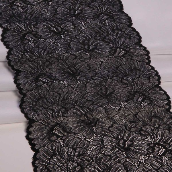 Кружево бельевое эластичное 240 мм / 13.72 м, цв. C580 черный