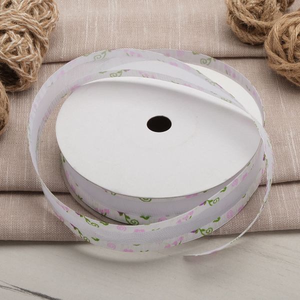 Тесьма отделочная Завитки, 25 мм, 25 м, 02 белый/фиолетовый