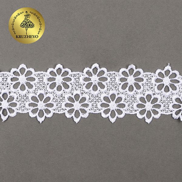 Кружево гипюр (плетёное) 44 мм, диз. 133, цв.4 белый, уп. 9 м, Kruzhevo