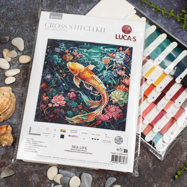 Набор для вышивания нитками Luca-S, Подводная морская жизнь, 25х25см