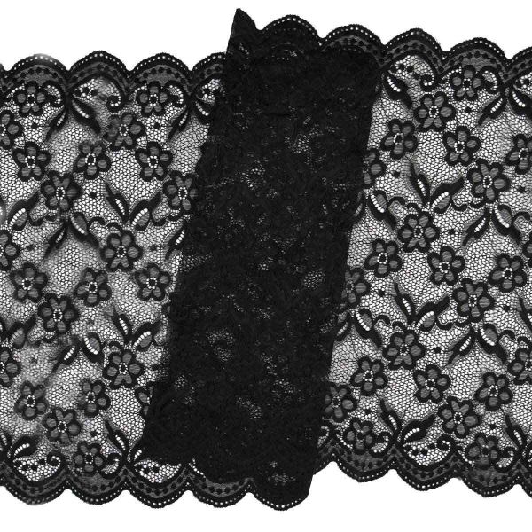 Кружево бельевое эластичное 400 мм / 13.72 м, цв. C580 черный