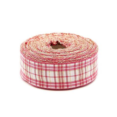 Лента Шотландка с люрексом 30 / 25м (малиновый/белый), С3301Г17