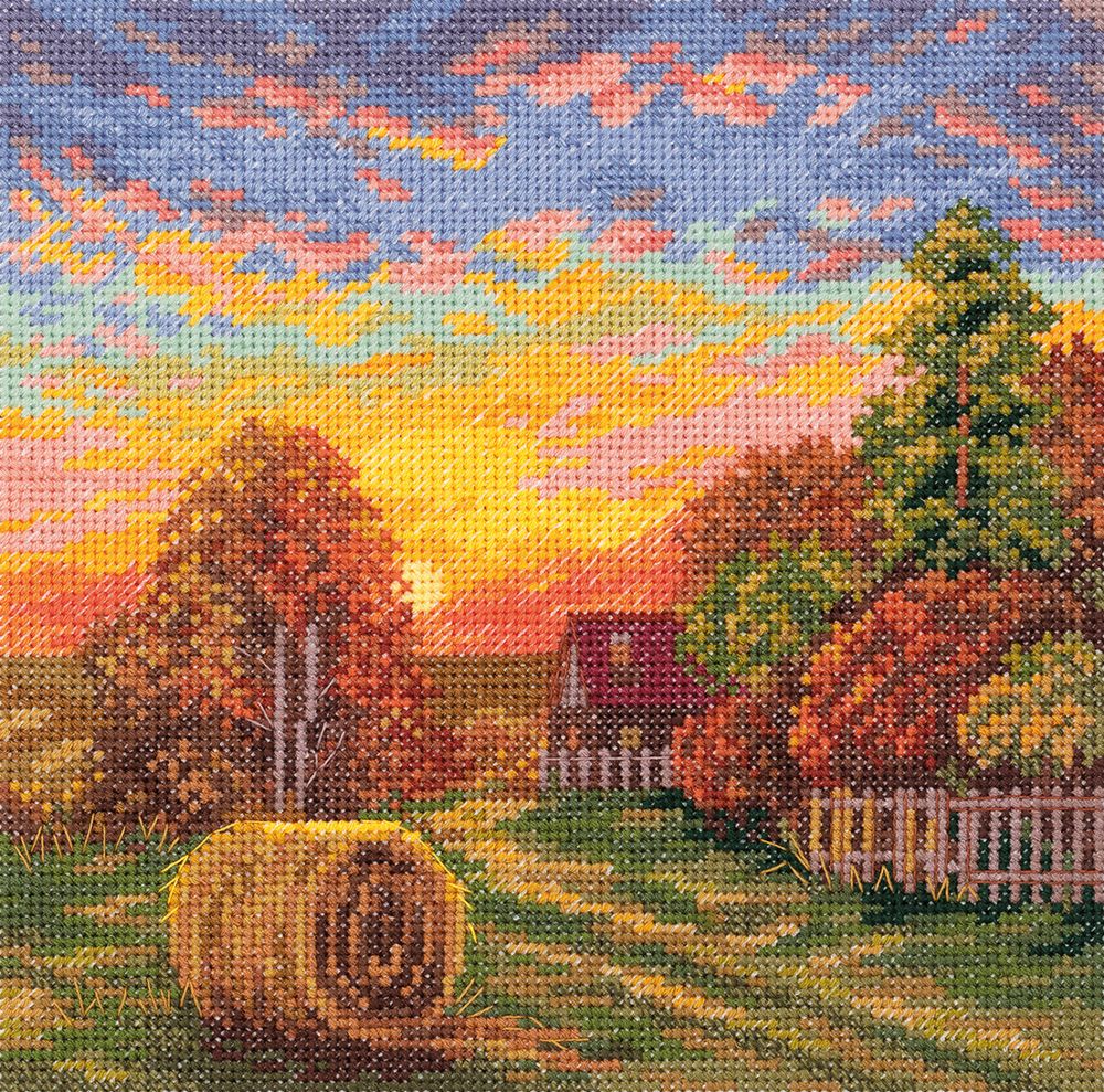 Набор для вышивания нитками Panna, Осенние росы, 16,5х16,5 см