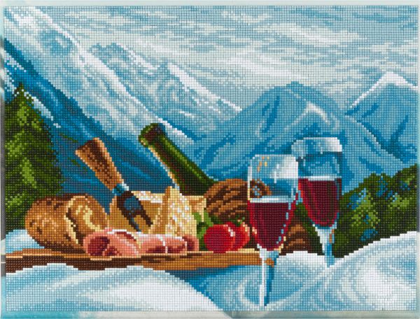 Алмазная (кристальная) мозаика Фрея ALPD-188, на подрамнике Завтрак в Доломитовых Альпах, 40х30 см