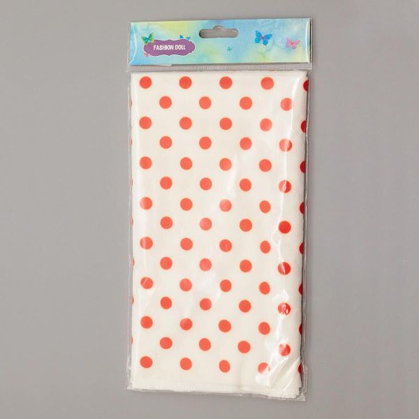 Мех коротковорсовый 1,5мм с принтом горох, 47*47см (±2см), 100% п/э (белый/красный) 29491