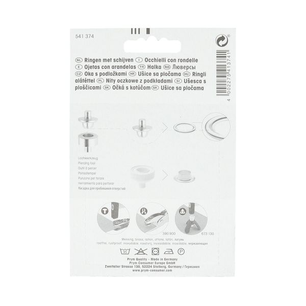 Люверсы металл ⌀_8.0 мм (внутр.) с инструментом для установки, серебро, Prym, 24 шт