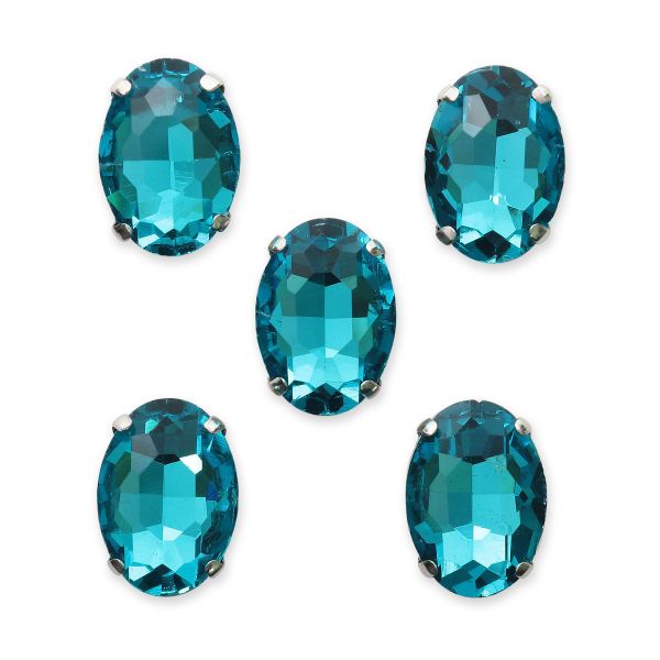 Хрустальные стразы в цапах овальной формы, голубой 10х14 мм, 5 шт., ОЦ010НН1014