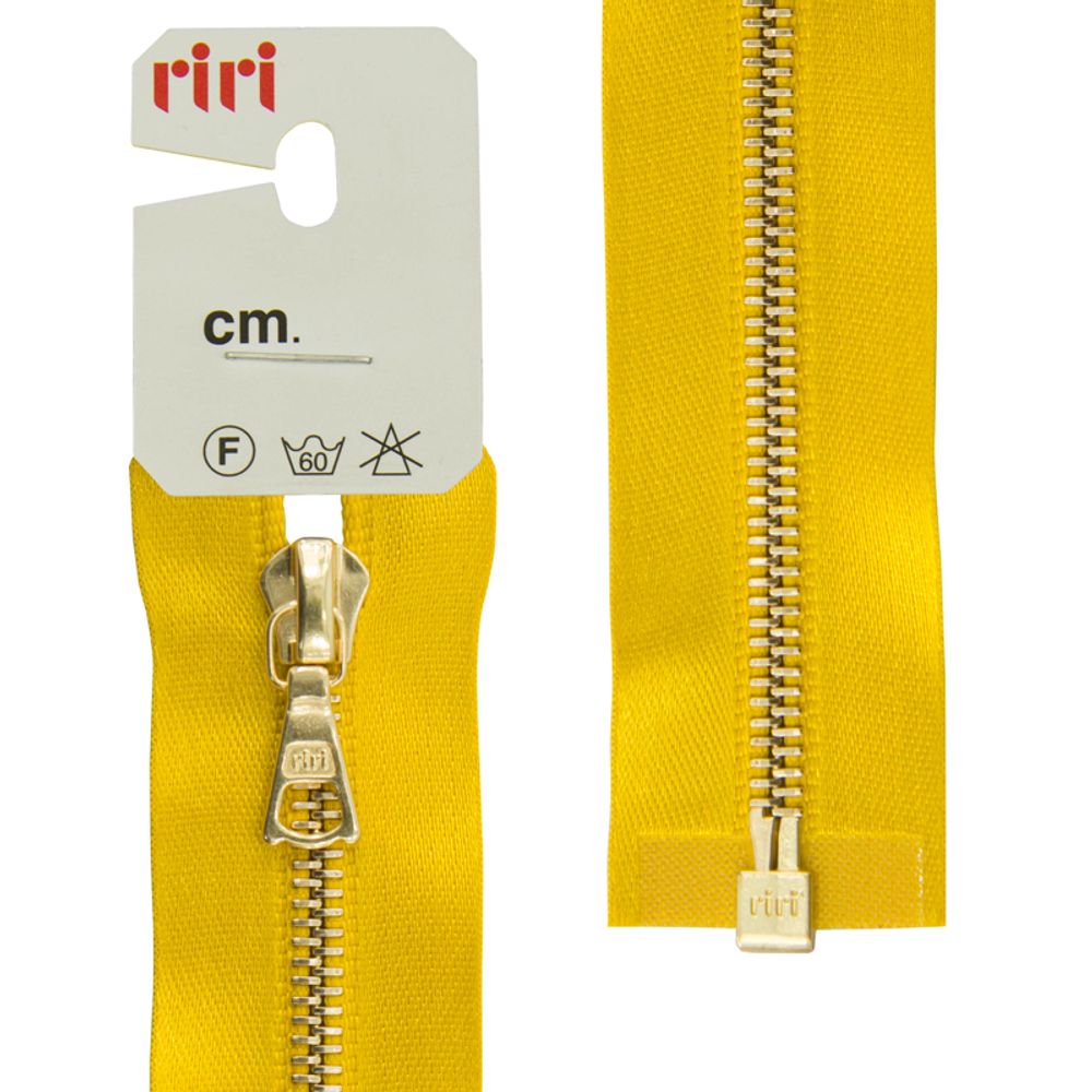 Молния металл RIRI Т4 (4 мм) Gold, 1 зам., разъем., атлас. тесьма, 70 см, цв. тесьмы 5339, горчичный, упак. 5 шт /TOS/