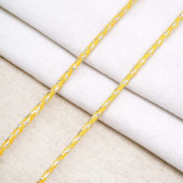 Шнур отделочный плетеный ⌀4.0 мм / 30 метров, желтый/серебро, С954Г7