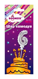 Шар самодув Цифра, 5 шт, 6, серебряная, Boomzee FBZ-04