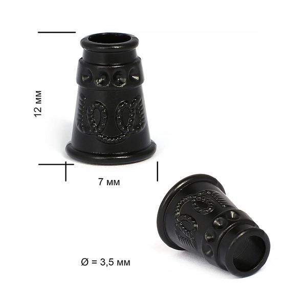 Наконечник для шнура металл 12х7 мм, отв.3,5 мм, цв. мат. Черный, OR.0305-5377, уп. 100 шт