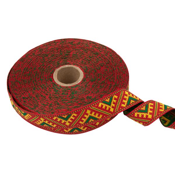 Лента (тесьма) жаккардовая 23.0-25.0 мм / 25 метров, красный/желтый/зеленый, Blitz