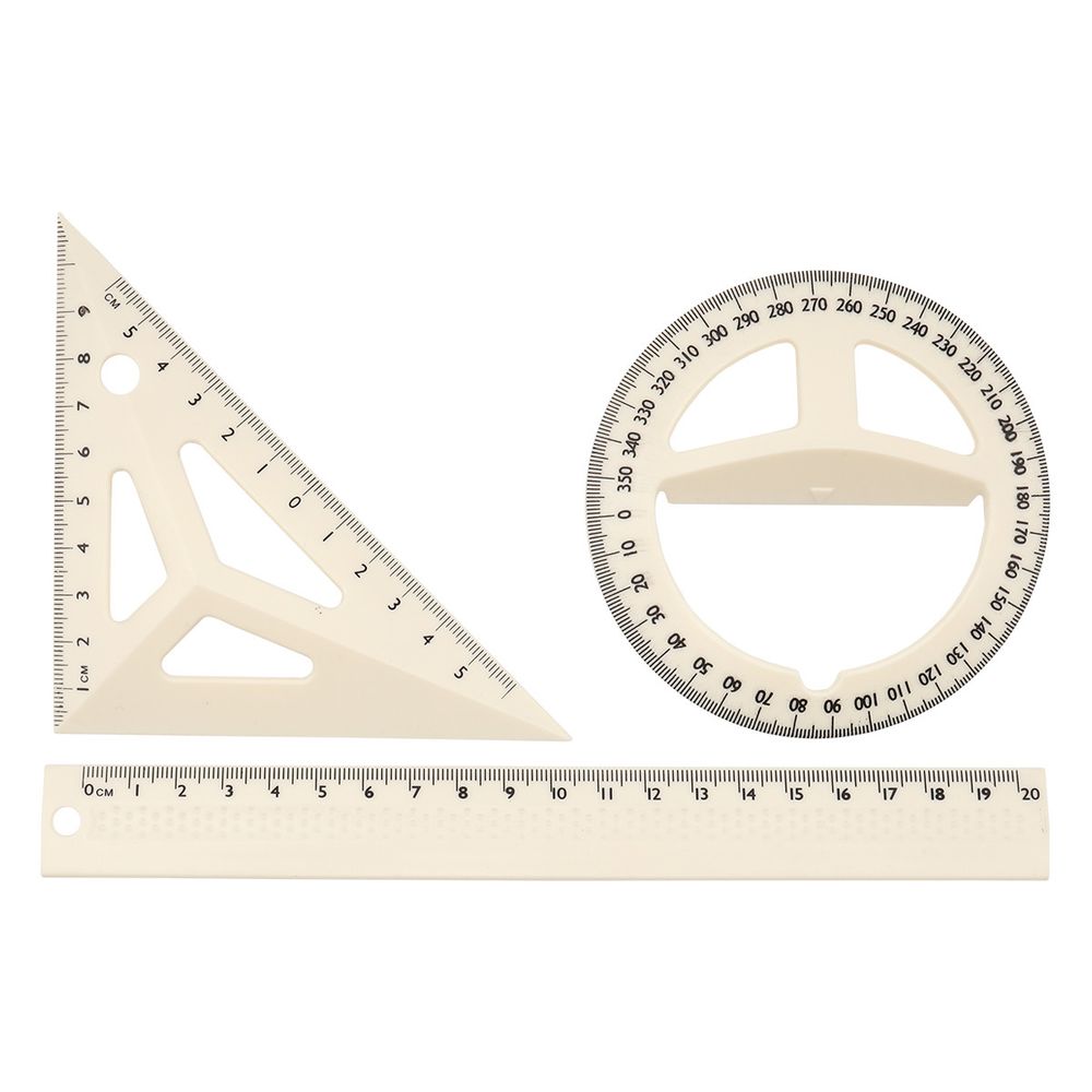 Набор геометрический (линейка + треугольник + транспортир) (белый), DV-1655