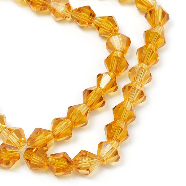 Бусины стекло 6х6 мм, in ⌀1.5 мм, граненые биконус на нитях, цв. 36 желтый, 1х50 бусин