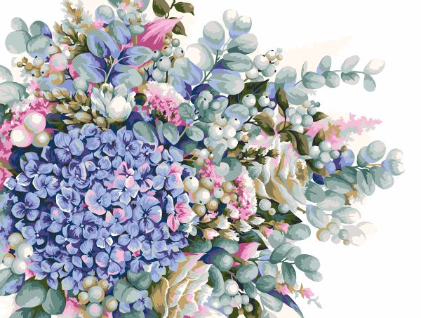 Картина по номерам Фрея, Акварельный букет с гортензией, 40х30 см