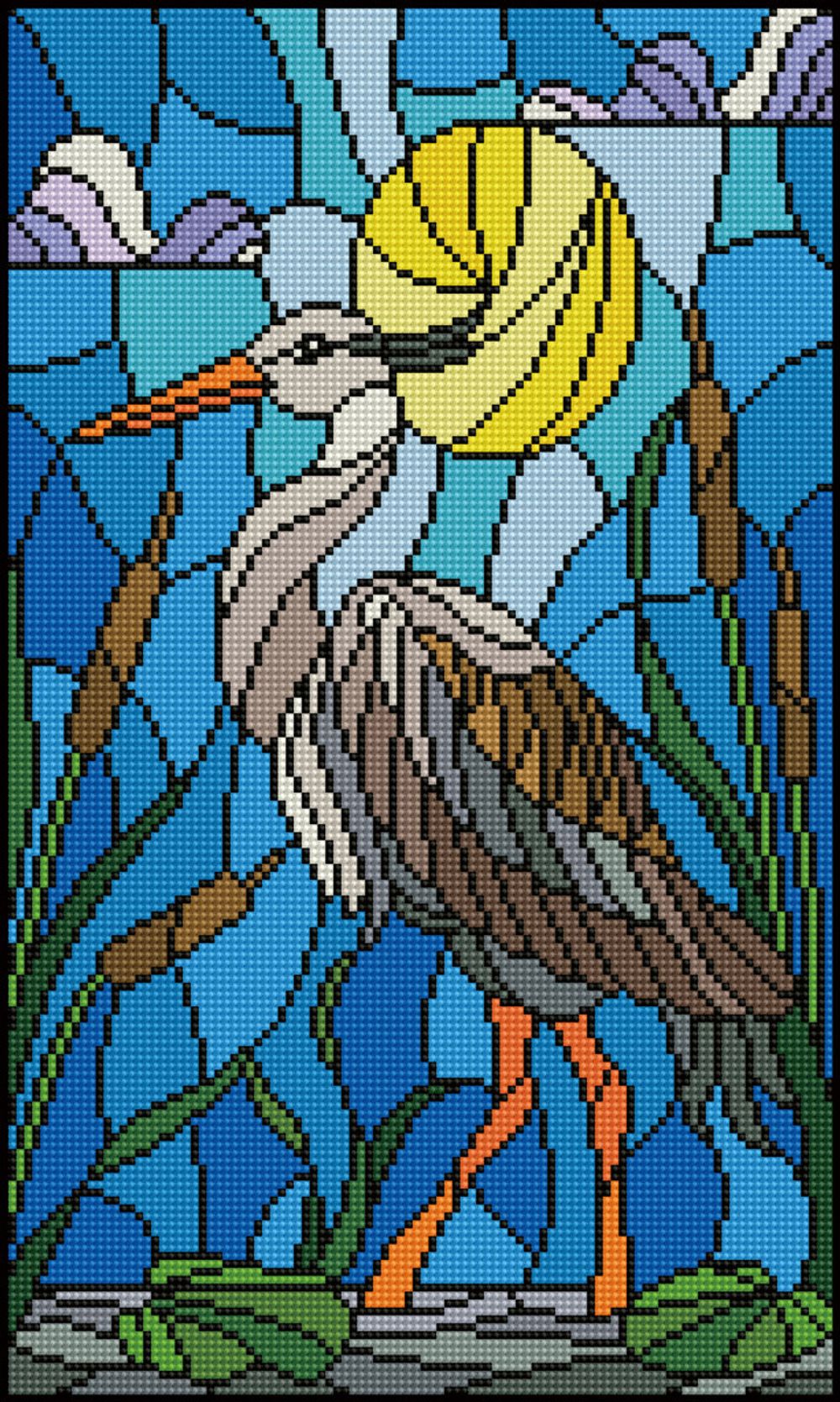 Алмазная (кристальная) мозаика Фрея ALV-118, Цапля в камышах. Витраж, 50х30 см