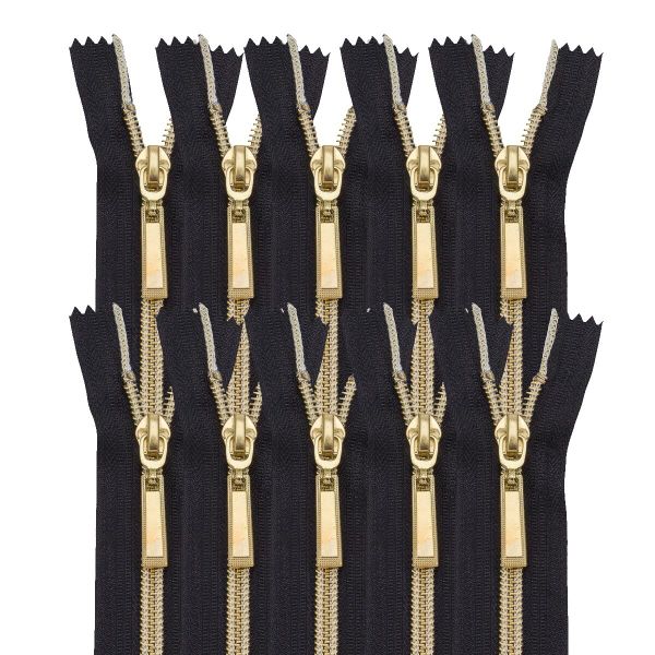 Молния спираль (витая) Т7 (7 мм) 1 зам., н/раз., 18 см, св.зол. / черн, 10 шт