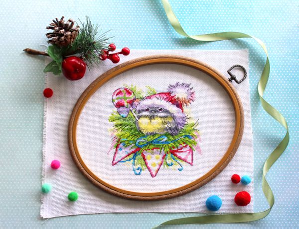 Набор для вышивания нитками МП Студия (Жар-птица), Зимняя синичка, 15х14 см