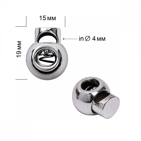 Фиксатор (зажим) для шнура пластик 1 отв., ⌀4.0 мм, 15х19 мм, TBY.0319, никель, 100 шт