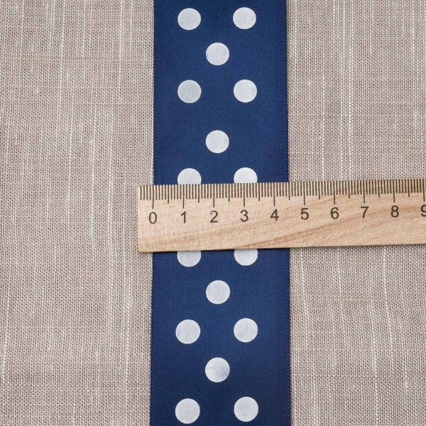 Лента атласная в горошек 45.0 мм / 22.5±1 метров, т.синий, Globus