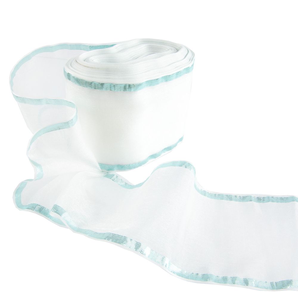 Лента капроновая для бантов 75 мм, / 25 метров, с метал. кромкой, белый/ голубой, Gamma С 3502 с метал. кромкой