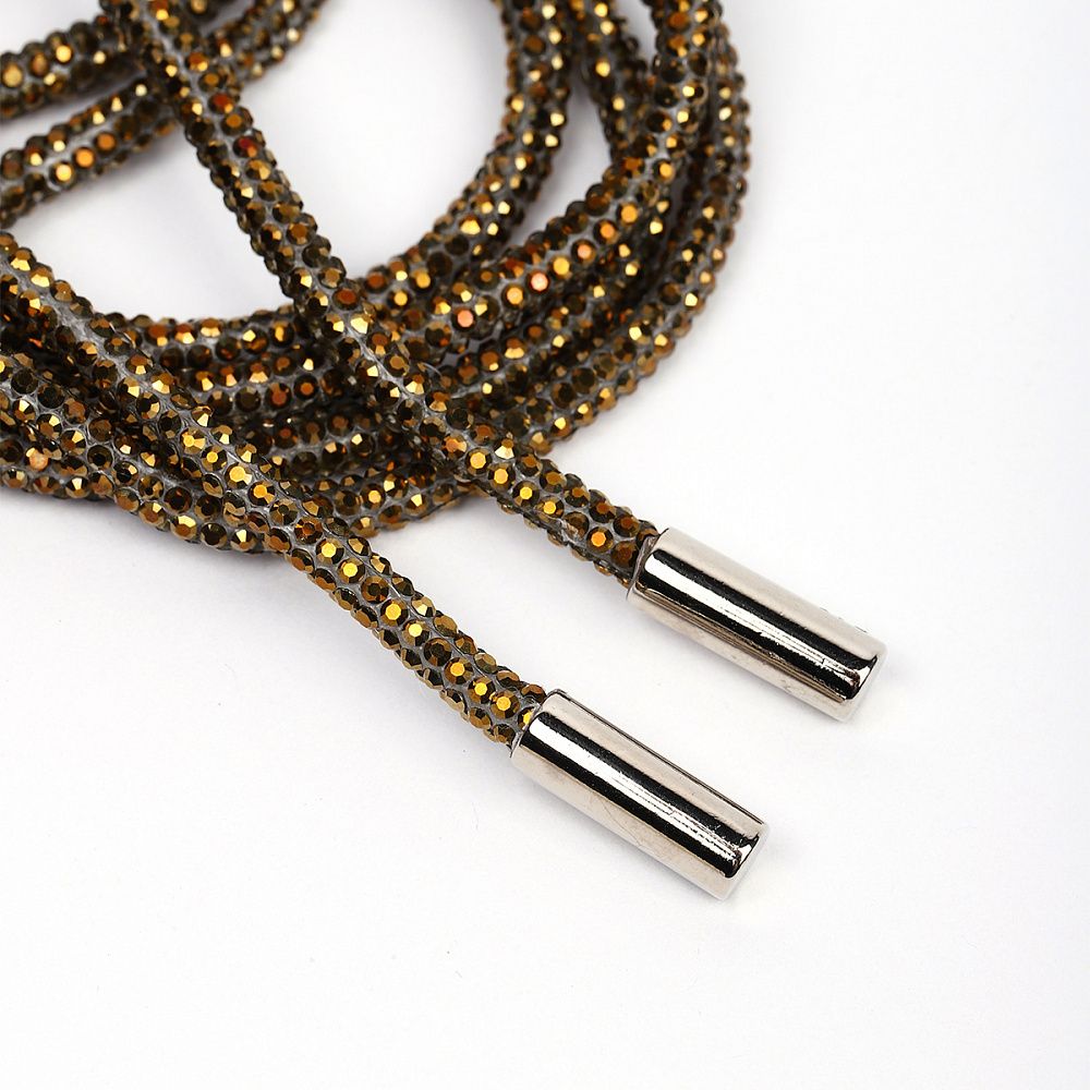 Шнурок для одежды со стразами ⌀4.0 мм, 130см TBY.1404 цв.золото уп.1шт