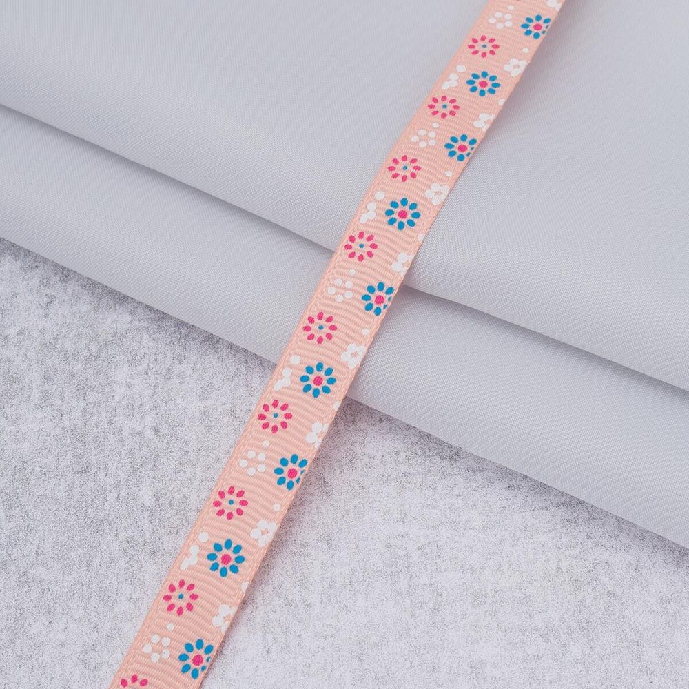 Лента репсовая (в рубчик) с рисунком 10.0 мм / 45.72 метра, ID 1099, цв. персик, 24500