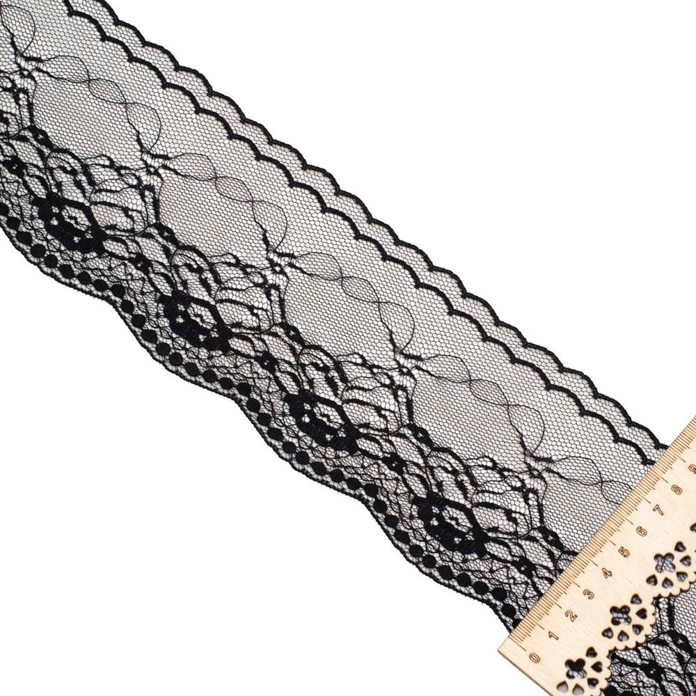 Кружево на сетке 85 мм, 3,4 м, ±4 см, 0623-3013, черный