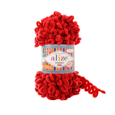 Пряжа Alize (Ализе) Puffy Fine / уп.5 мот. по 100 г, 14м, 056 красный A