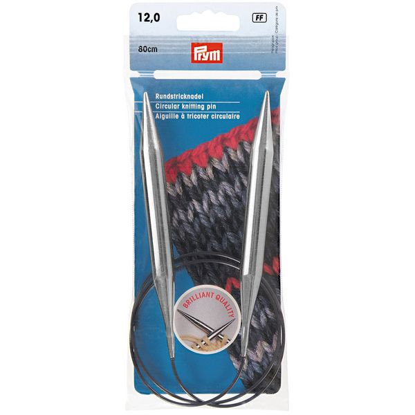 Спицы круговые ⌀12.0 мм, 80 см, 1 шт, серебристые, Prym 212244