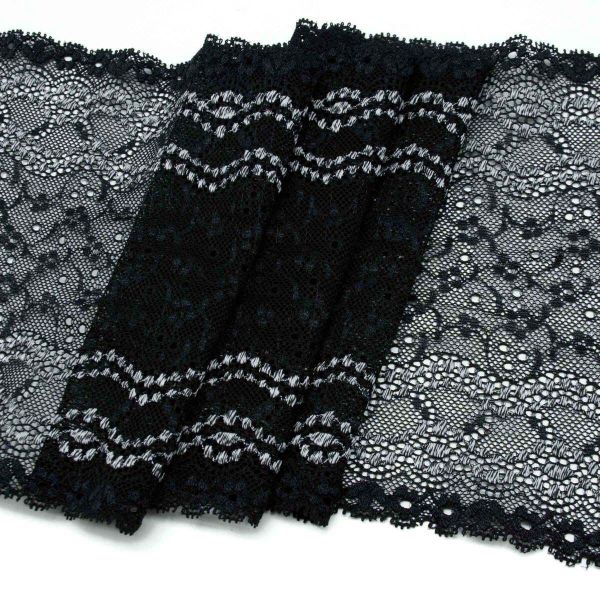Кружево бельевое эластичное 180 мм / 10 м, черный, S090718