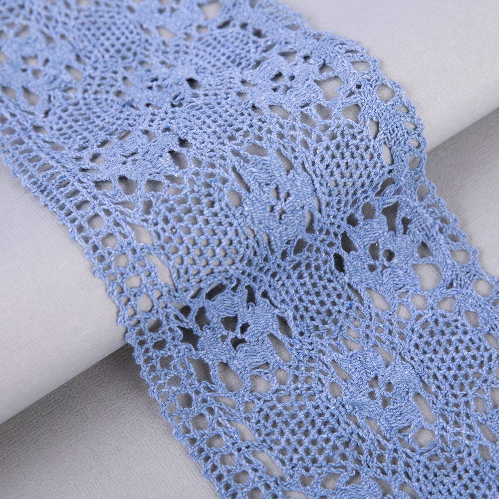 Кружево вязаное (тесьма) широкое 120-125 мм / 25 м, т.голубой, Gamma С3749Г17(рис.125.01.038)