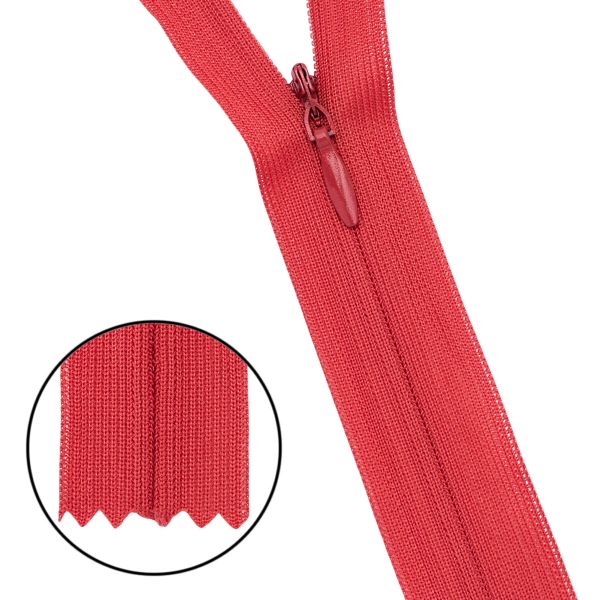 Молния потайная (скрытая) Т3 (3 мм) 1 зам., н/раз., 50 см, нейлон, F159 красный, 10 шт