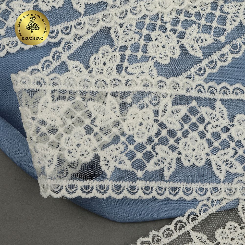 Кружево на сетке арт.40482 55мм цв.W0115 молочный уп.12.9м, Kruzhevo